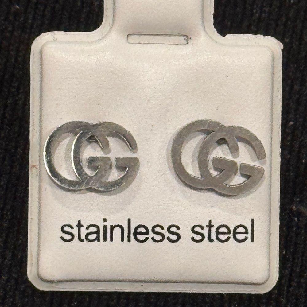Fashion Jewelry Silver Stainless Steel Monogram Earrings .25 inch